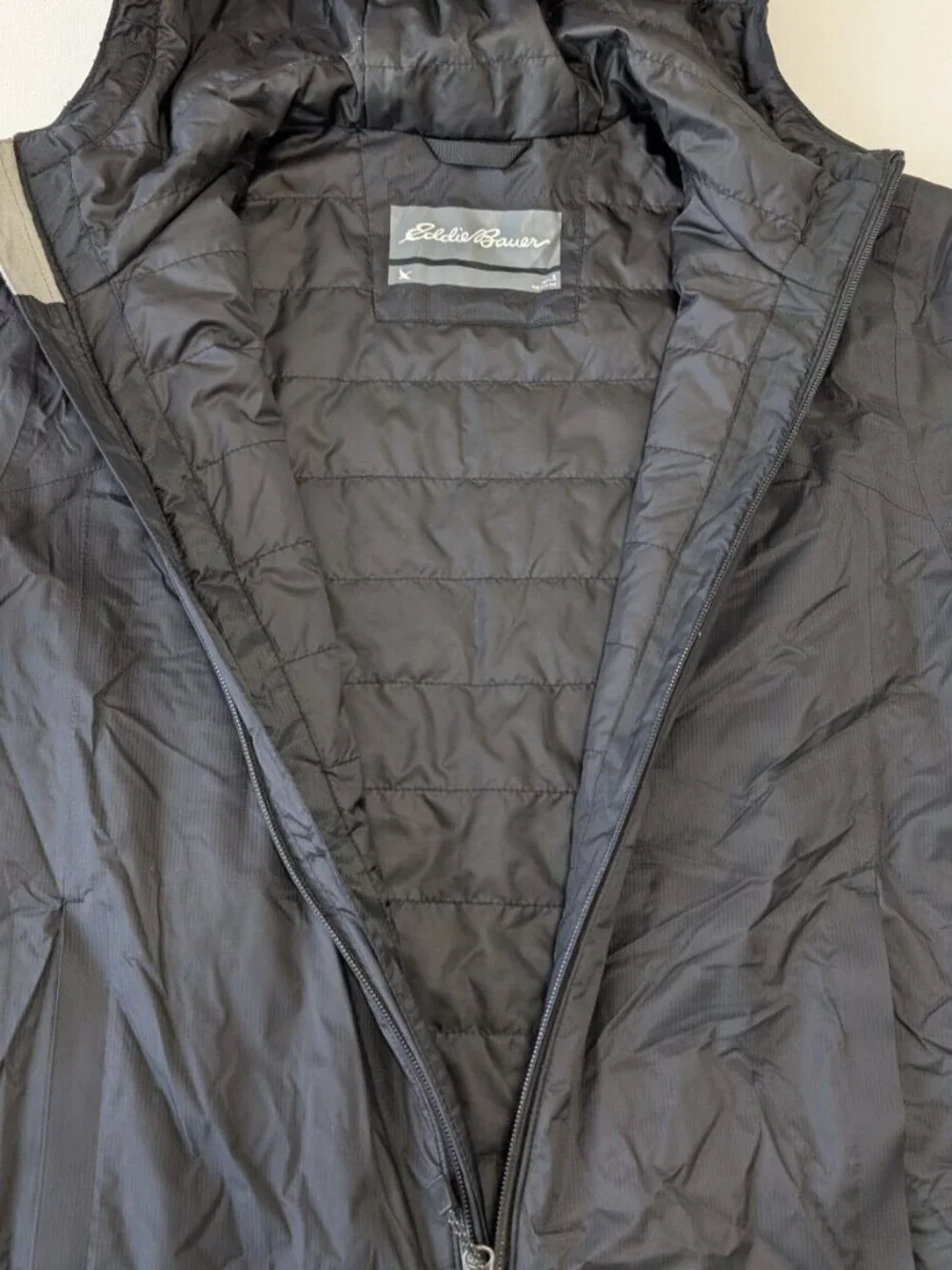Eddie Bauer Jacket Mens Small Black Weatheredge Hooded Full Zip Nylon Coat